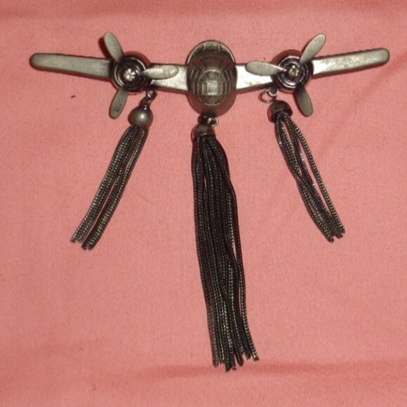 XRARE-AWESOME STEVE SASSO .925 SILVER WW2 BOMBER AIRPLANE BAR BROOCH PIN - Picture 1 of 3